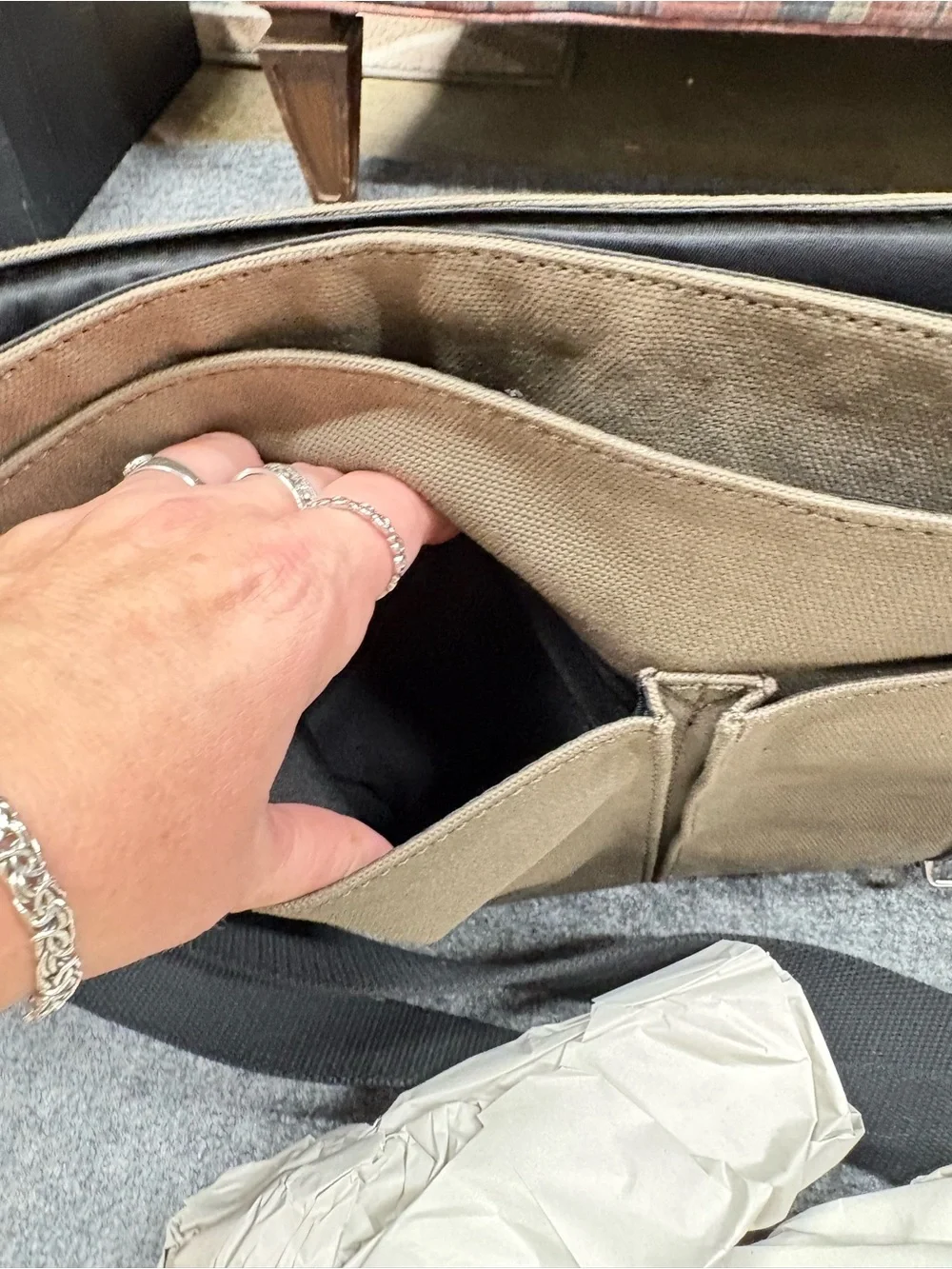 New Fossil Olive Canvas Graham Messenger Bag with Dark Leather Brown Trim